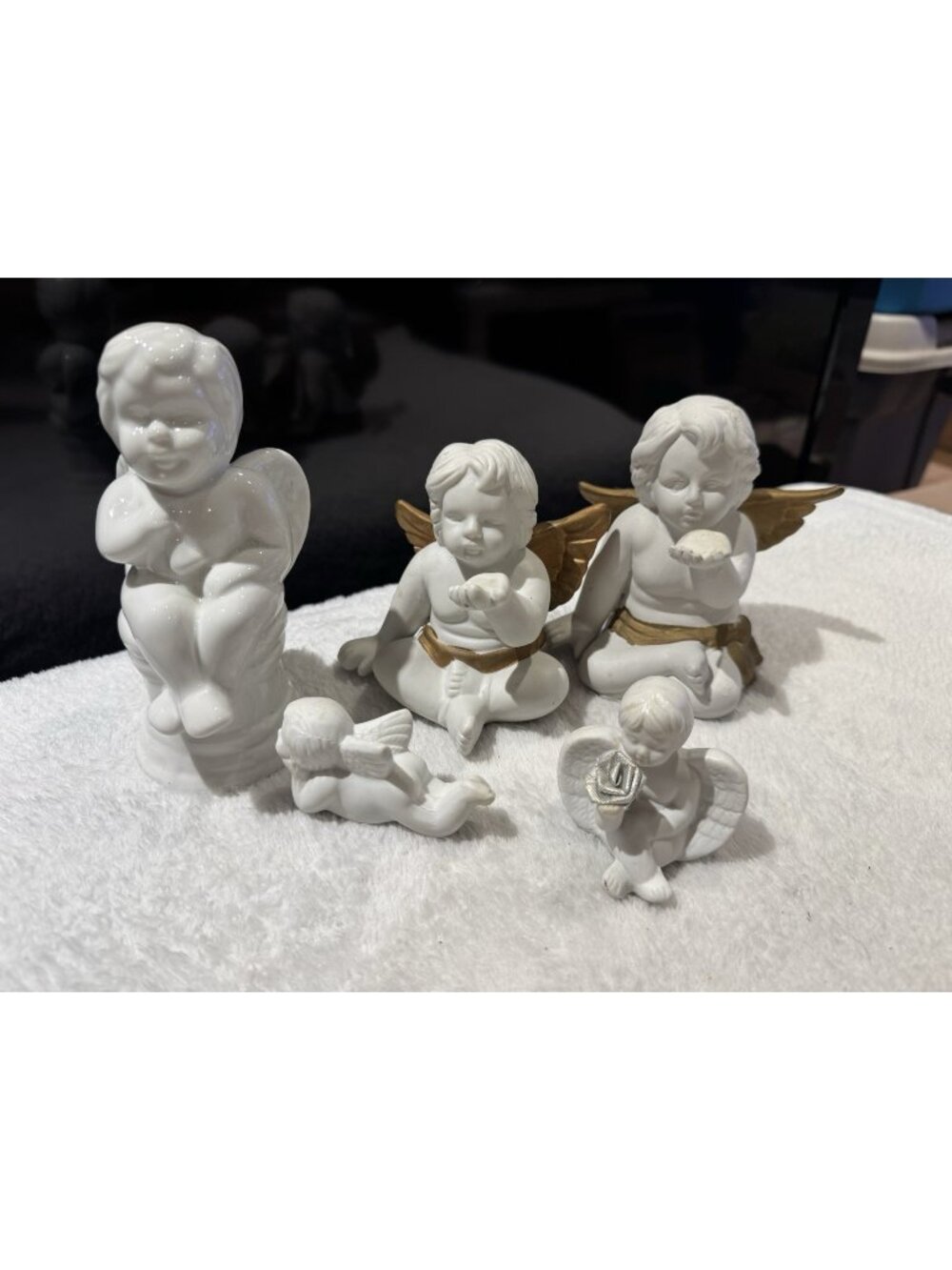 Lot of 5 Vintage Ceramic Cherub Angels Winged Cupids Shabby Chic Decor Figurine